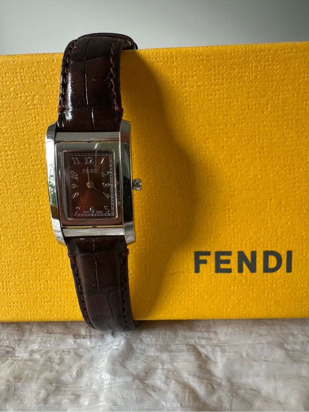 Fendi Brown Leather Strap Rectangular woman’s Watch